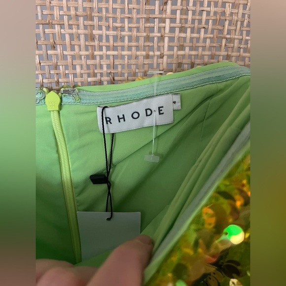 RHODE Dali sequin off the shoulder puff sleeves party dress chartreuse - Picture 5 of 7